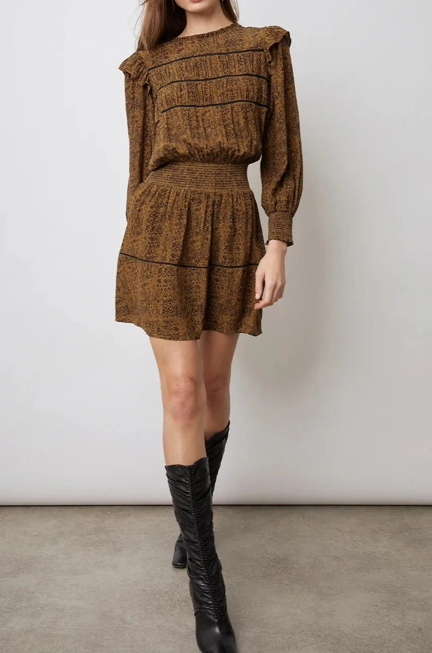 FAREN SEPIA PYTHON DRESS-FULL FRONT BODY IN MOTION