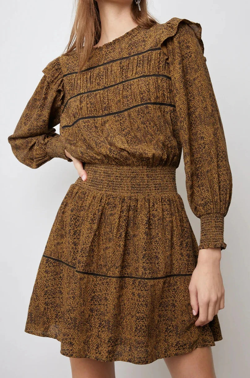 FAREN SEPIA PYTHON DRESS-FRONT IN MOTION