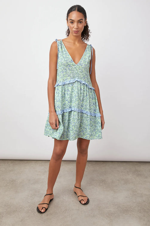 JANELLE BLUE GREEN WILDFLOWER MIX DRESS- FRONT