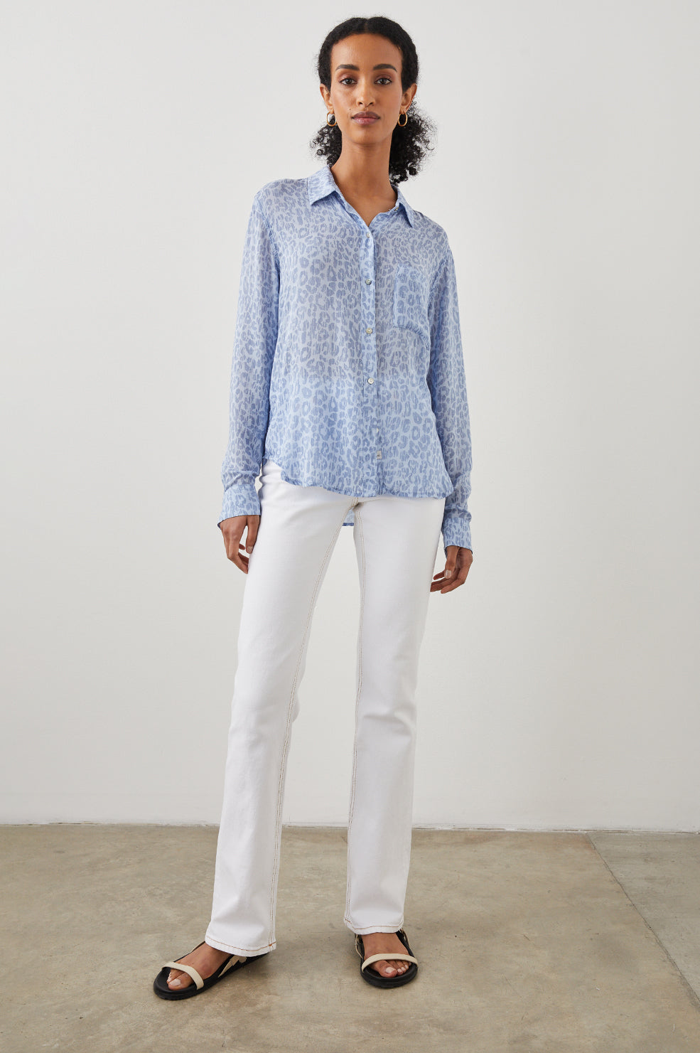 JOSEPHINE SHIRT BLUE BATIK CHEETAH - FULL FRONT BODY