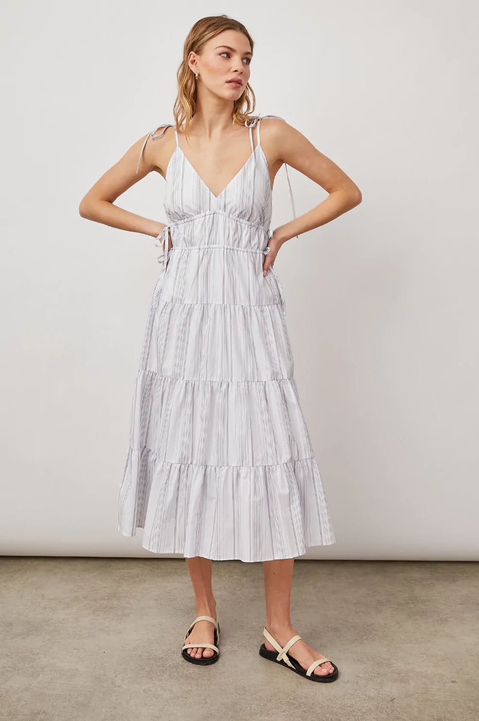 JULIA WEST SEA PORT STRIPE DRESS-FRONT FULL BODY IN MOTION