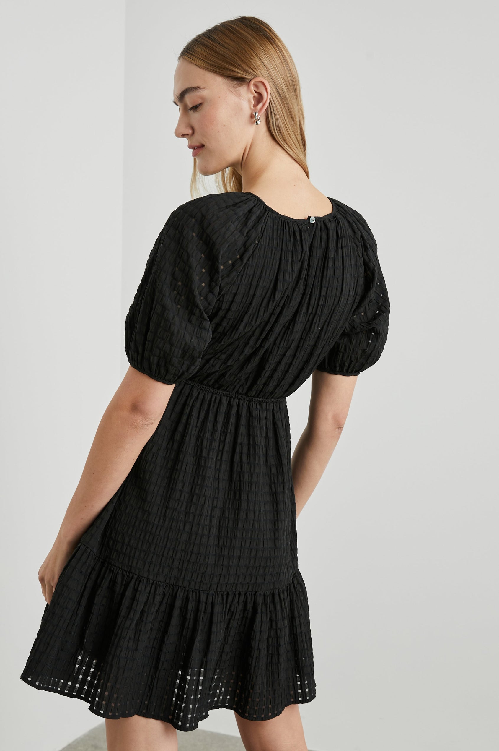 KHLOE DRESS BLACK SEERSUCKER - BACK
