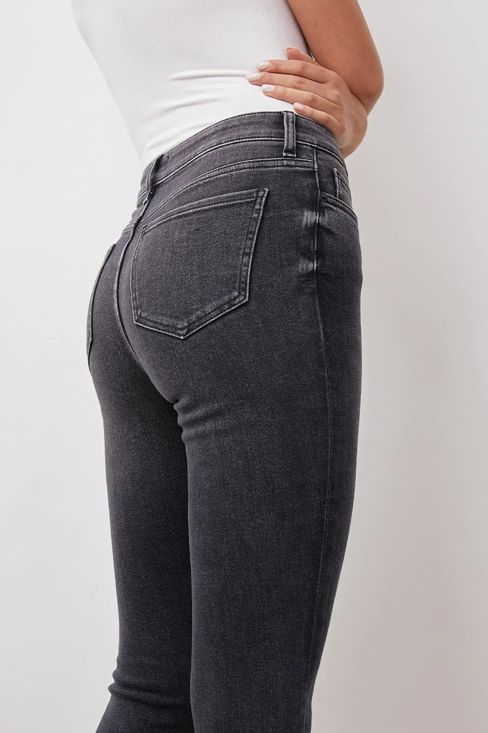 The Larchmont Coal High Rise Skinny Pants - side angle