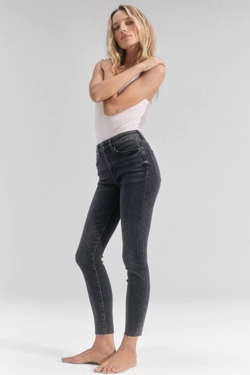 The Larchmont Coal High Rise Skinny Pants - full front body arms crossed