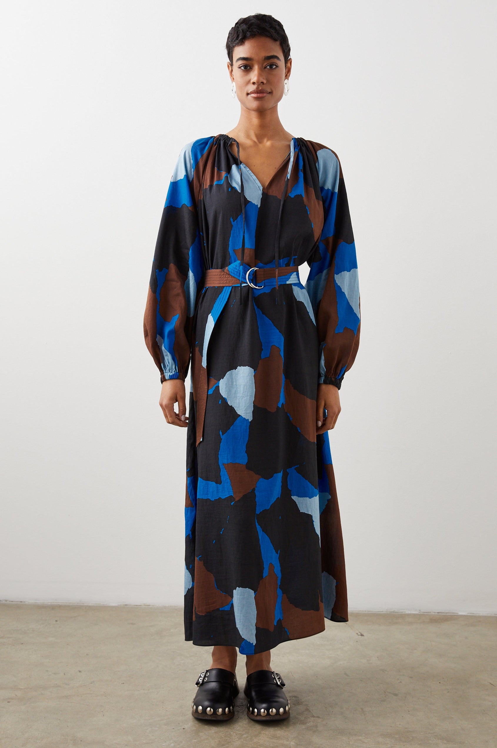 LEANNA DRESS BLUE MULTI COLOR BLOCK - FULL FRONT BODY