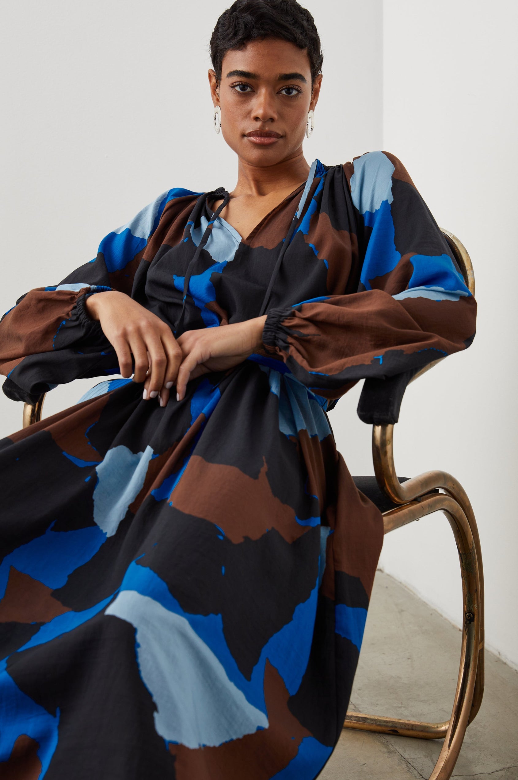 LEANNA DRESS BLUE MULTI COLOR BLOCK - MODELED