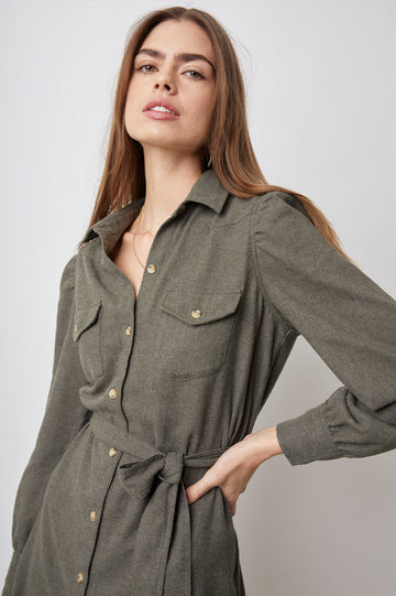 LEONA HUNTER GREEN DRESS-DETAIL