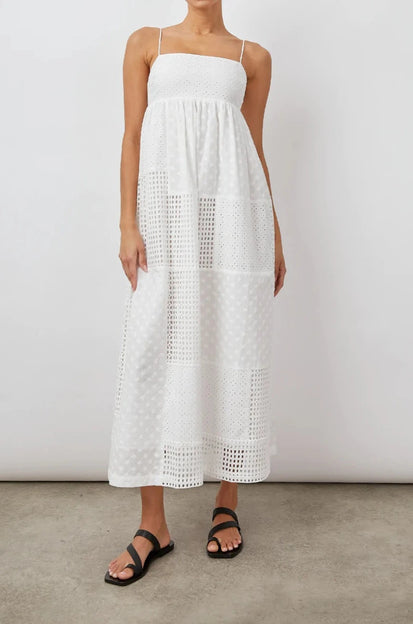 LUCILLE WHITE EYELET MIX DRESS- FRONT