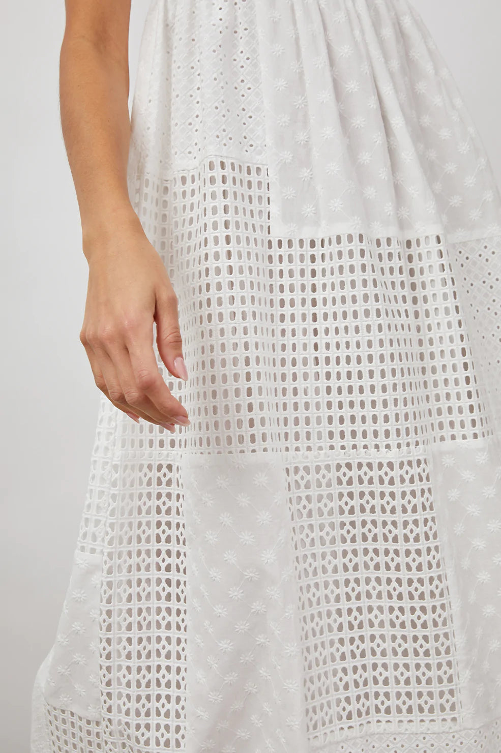 LUCILLE WHITE EYELET MIX DRESS-DRESS DETAIL