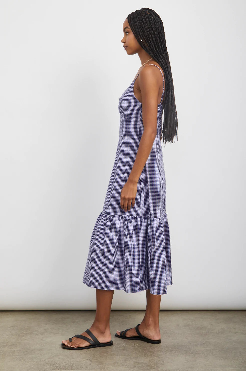 MAEVE NAVY LILAC GINGHAM DRESS-SIDE