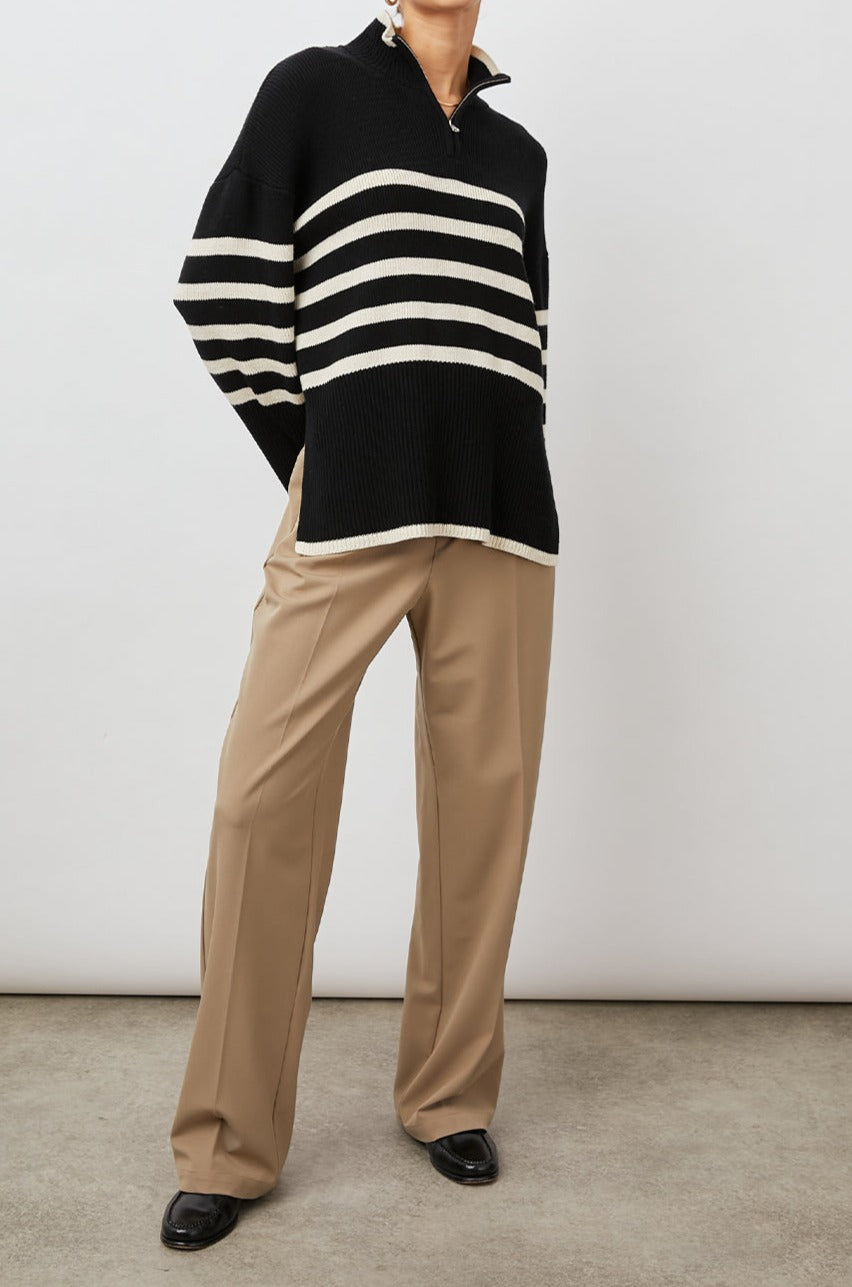 TESSA SWEATER ONYX IVORY STRIPE -FULL FRONT BODY