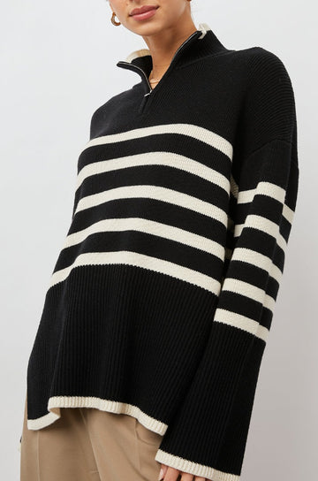 TESSA SWEATER ONYX IVORY STRIPE - FRONT