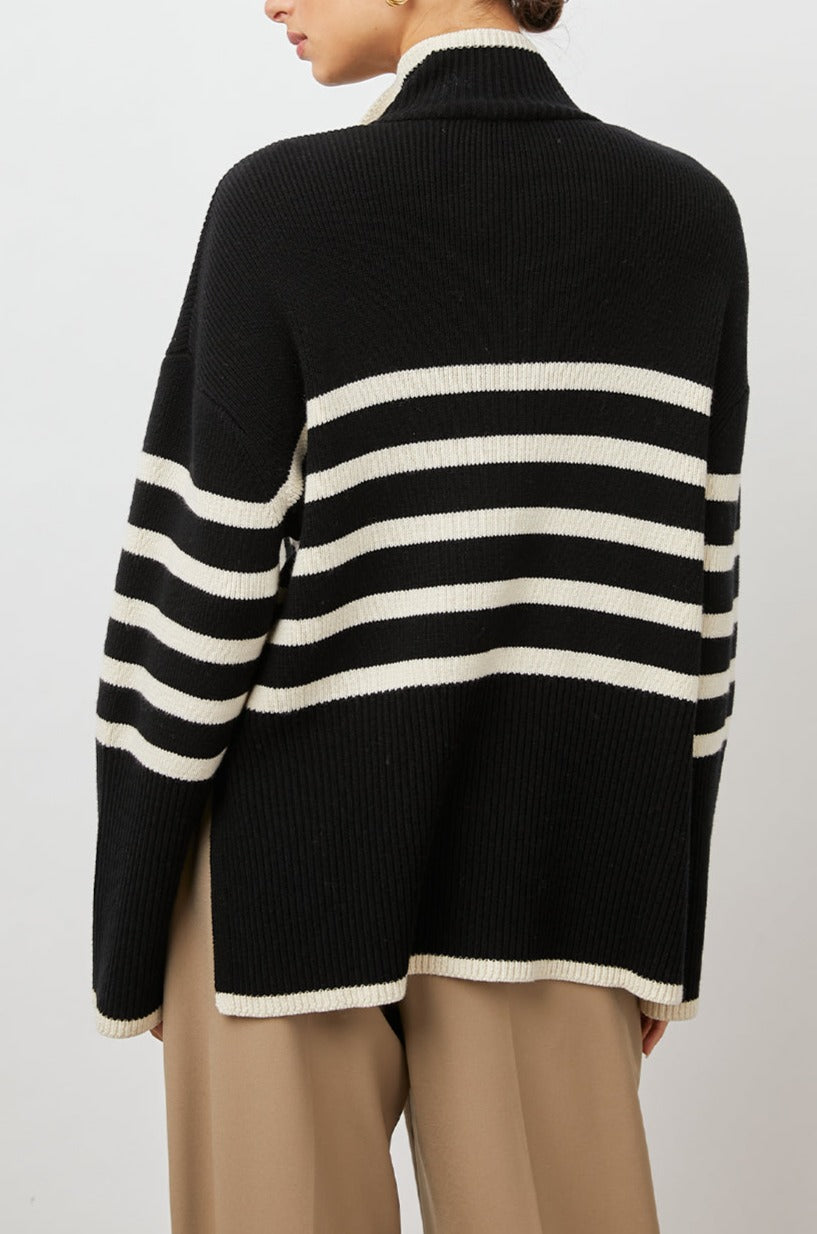 TESSA SWEATER ONYX IVORY STRIPE -BACK