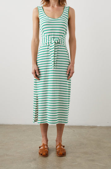 MEG DRESS SAILOR STRIPE GREEN - FRONT FULL BODY