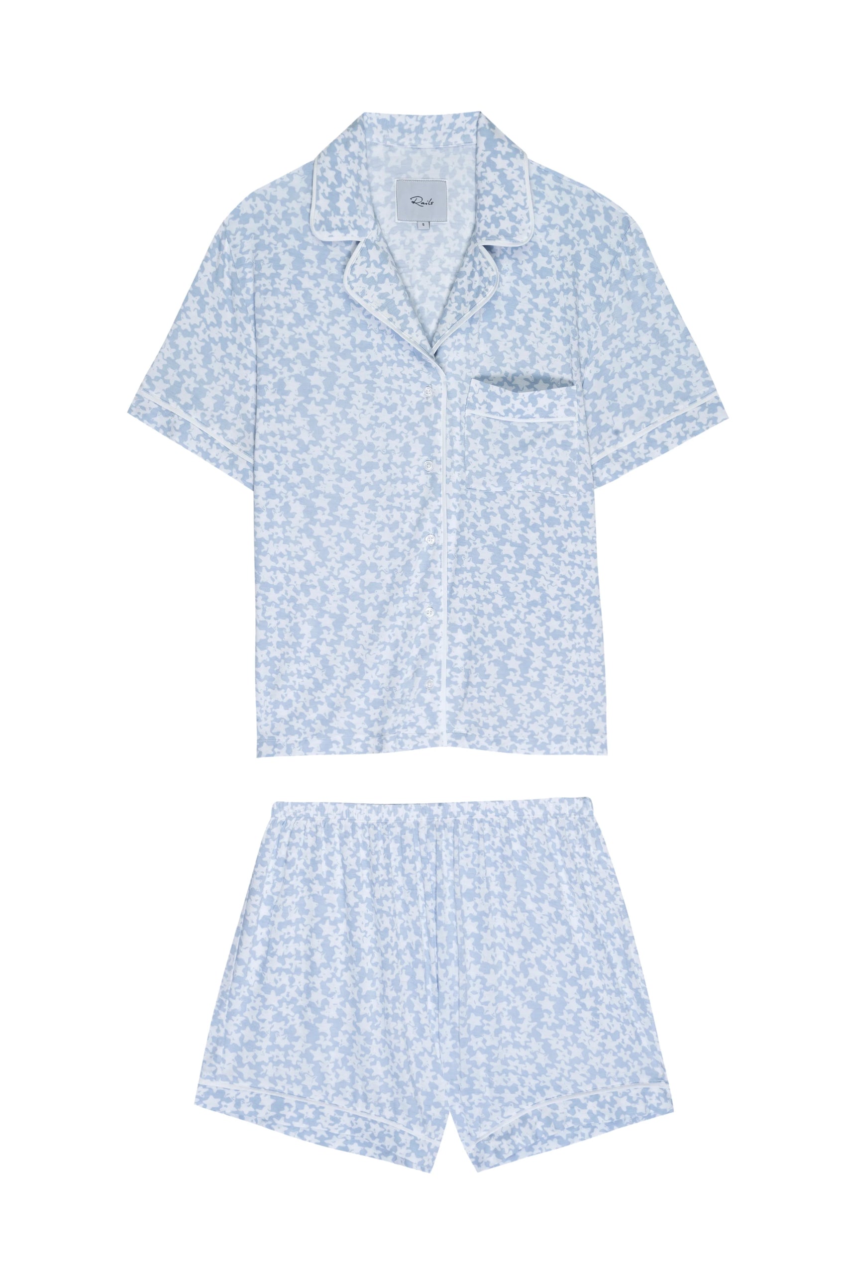 Nessa Sky Stars Short Sleeve Short Set With Piping - flat