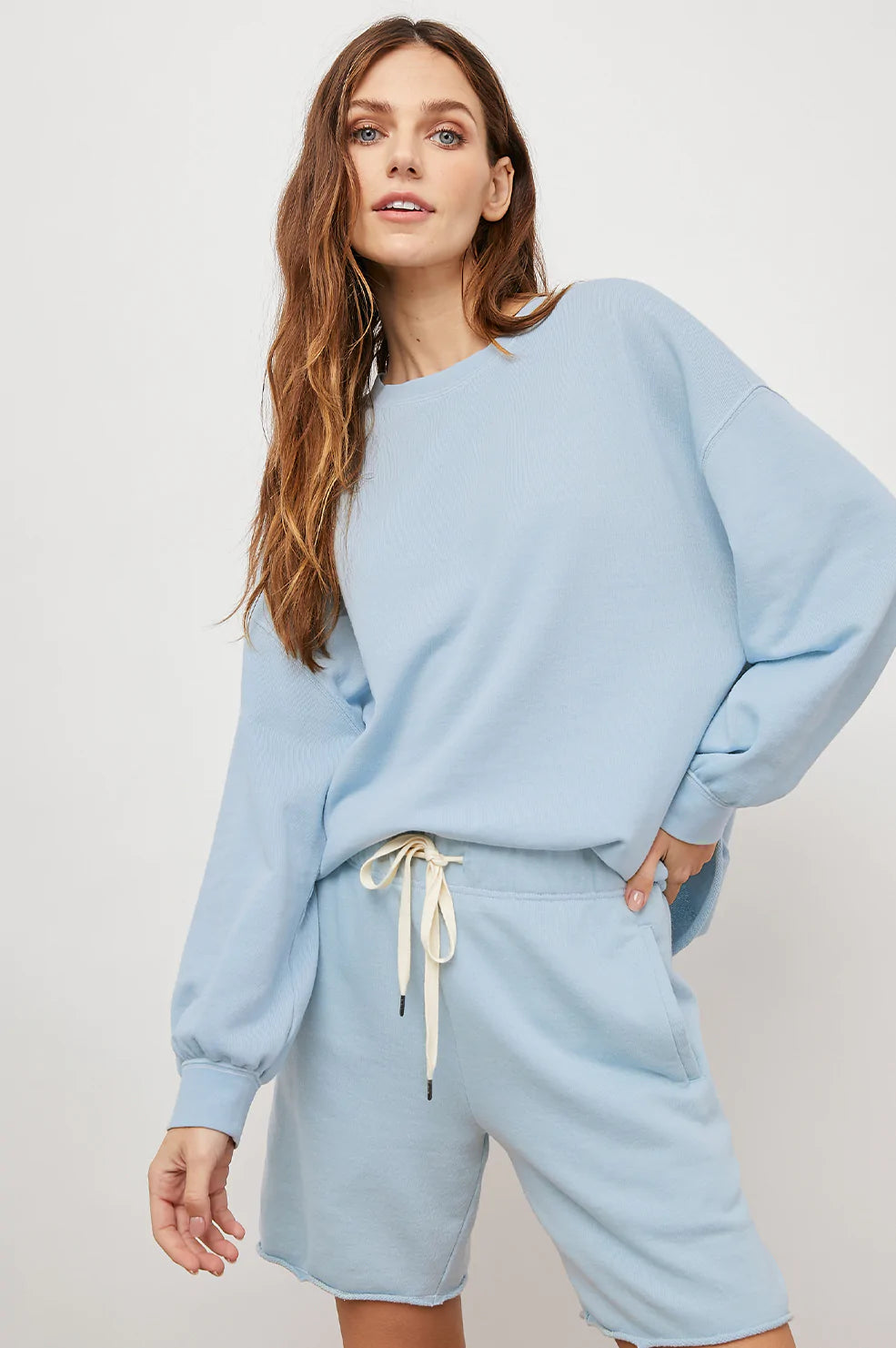 REEVES SMOKE BLUE SWEATSHIRT-FRONT IN MOTION