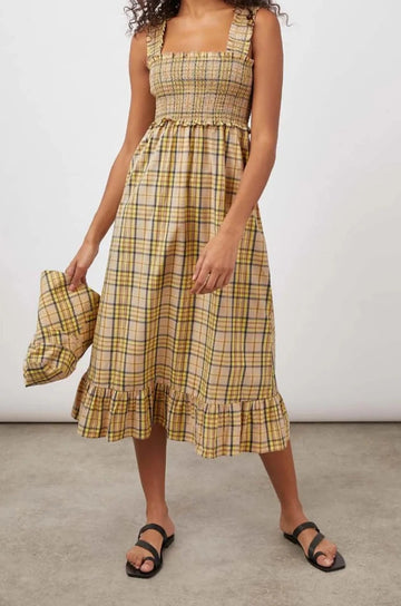 RUMI SUNFLOWER PLAID DRESS- FRONT