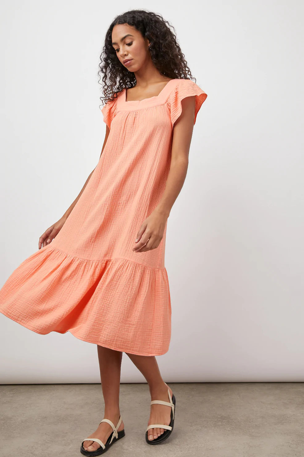 SKYLAR PEACH AMBER DRESS-FRONT IN MOTION