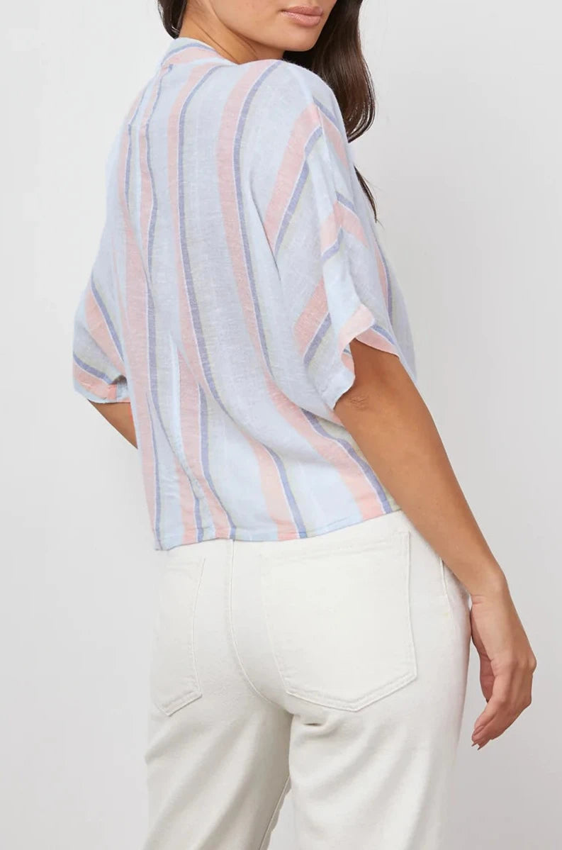 THEA BIARRITZ MULTI STRIPE TIE FRONT BLOUSE-SIDE ANGLE