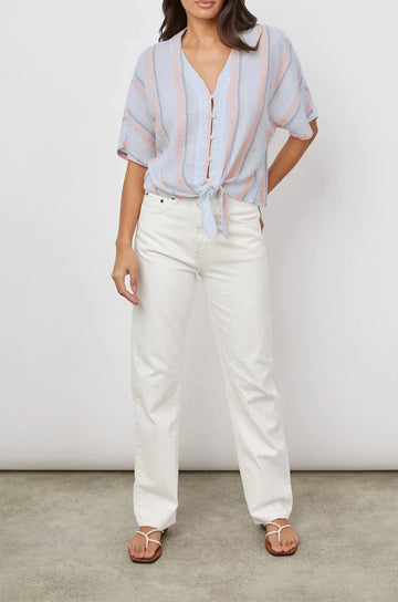 THEA BIARRITZ MULTI STRIPE TIE FRONT BLOUSE-FULL FRONT BODY