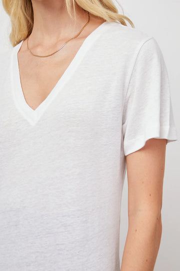THE CARA V NECK OPTIC WHITE SHIRT-DETAIL