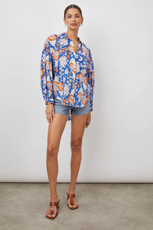 BLUE JANAE COBALT FLORAL TOP- FRONT UNTUCKED