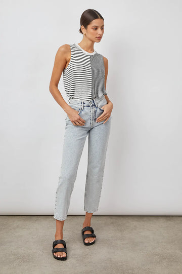 THE SPLIT TANK WHITE BLACK MIXED STRIPES TANK-FULL FRONT BODY