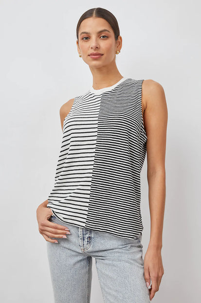 THE SPLIT TANK WHITE BLACK MIXED STRIPES TANK- FRONT