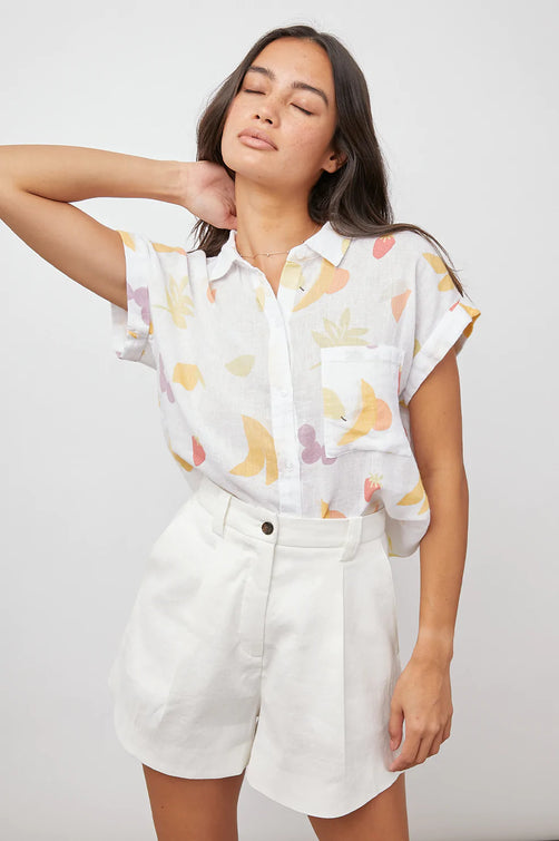 WHITNEY CUT OUT FRUITS BUTTON DOWN SHORT SLEEVE- FRONT TUCKED IN