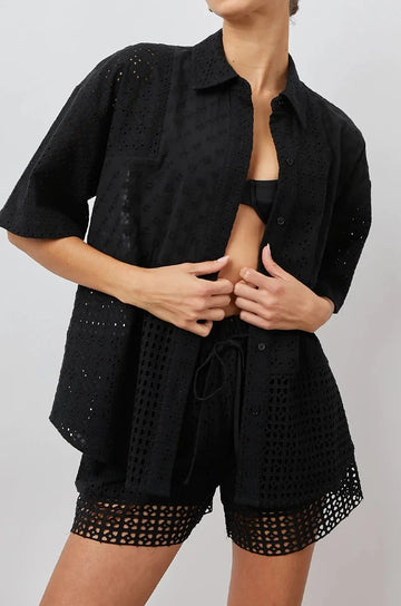 YURI BLACK EYELET MIX TOP -FRONT