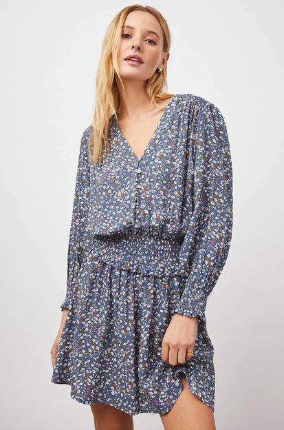 ZANA BLUE DITSY FLORAL DRESS- FRONT