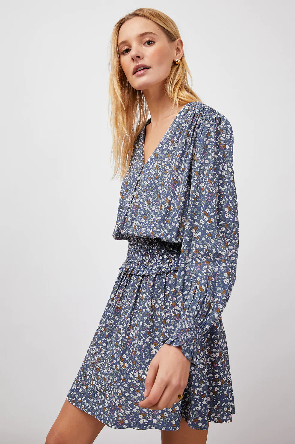 ZANA BLUE DITSY FLORAL DRESS- FRONT