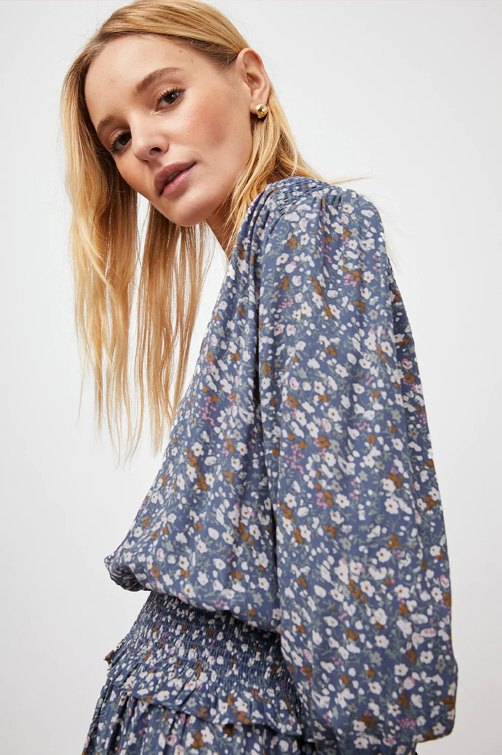 ZANA BLUE DITSY FLORAL DRESS- DETAIL