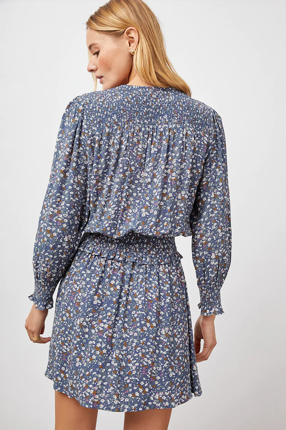 ZANA BLUE DITSY FLORAL DRESS- BACK