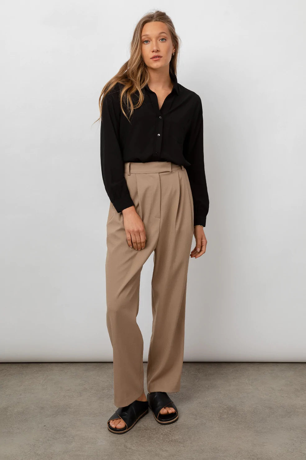 Noemi Black Long Sleeve Button Down Shirt- full front body