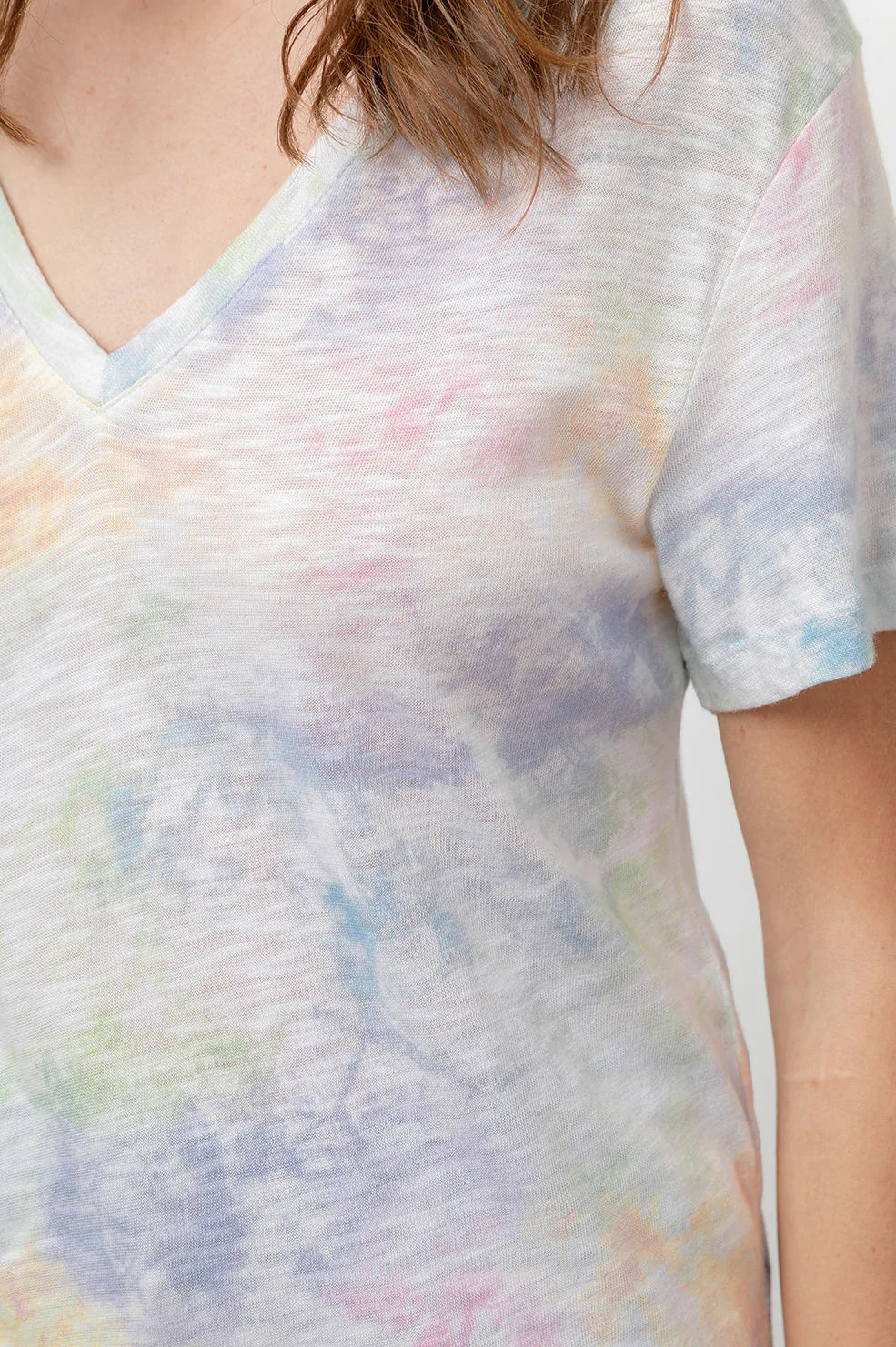 The Cara V-Neck Rainbow Tie Dye Shirt-detail