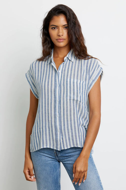 Whitney echo stripe shirt -front angle untucked